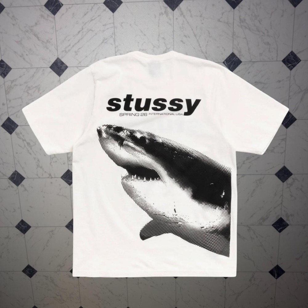 Stussy Shark Halftone White Pigment Dyed Tee Size S